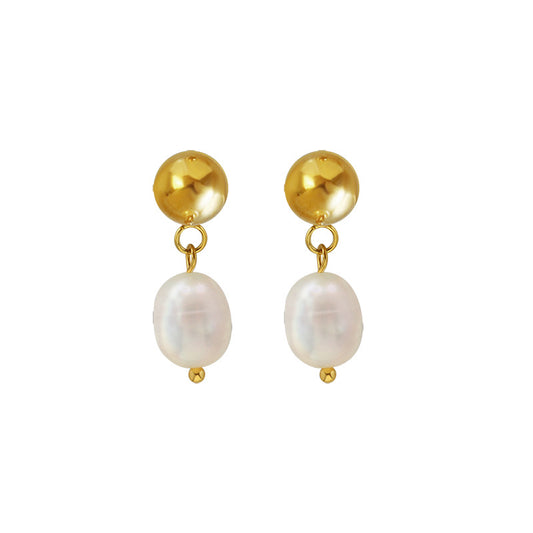 Luna  Pearl Gold Drop Earrings