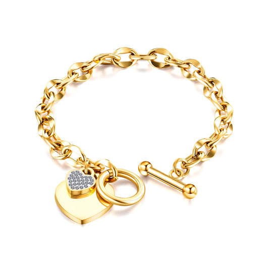 Alix Heart with Zircon Chunky Chain Charm Bracelet