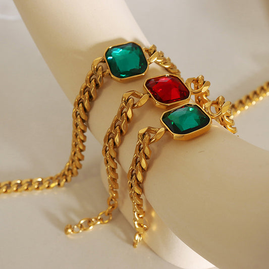 Hannah Emerald Chain Bracelet - Cuban style