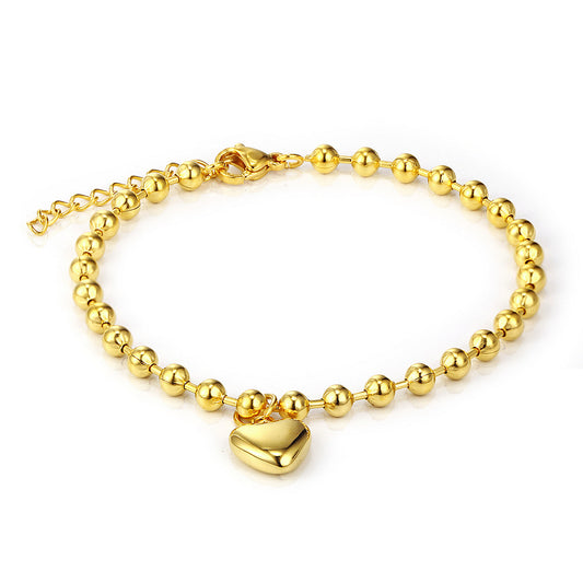 Sarah Gold Bead Bracelet with Puff Heart Charm