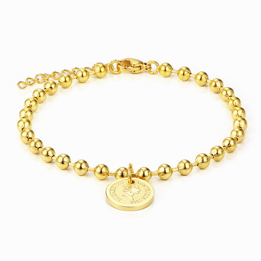 Emma Bracelet gold bead with Coin Medallion