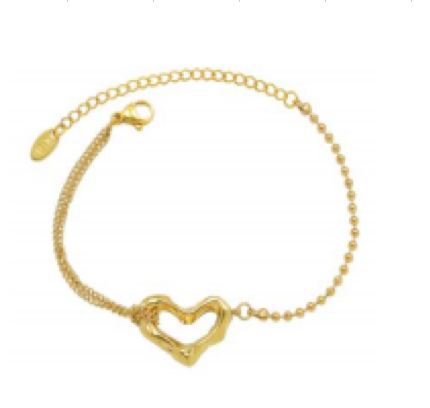 Mya Gold Bead & Link Heart Charm Bracelet